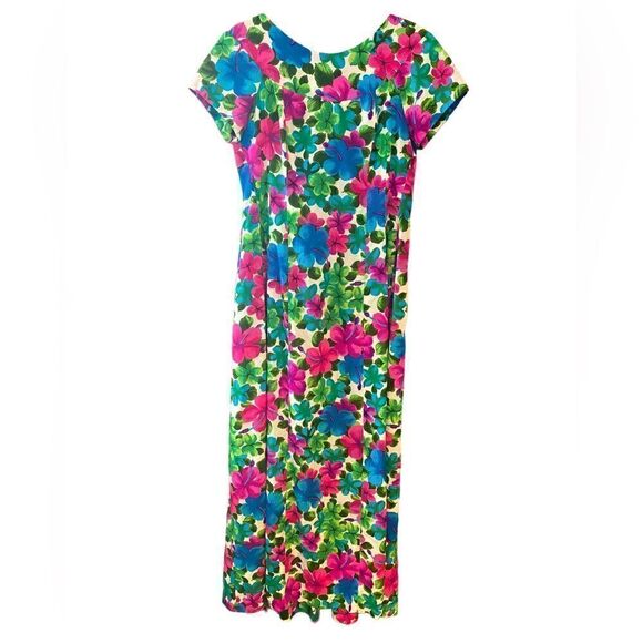 Hawaiian Hibiscus Fuschia Flowers 8 Tiki Oasis Handmade Vintage Maxi Dress - Picture 1 of 15